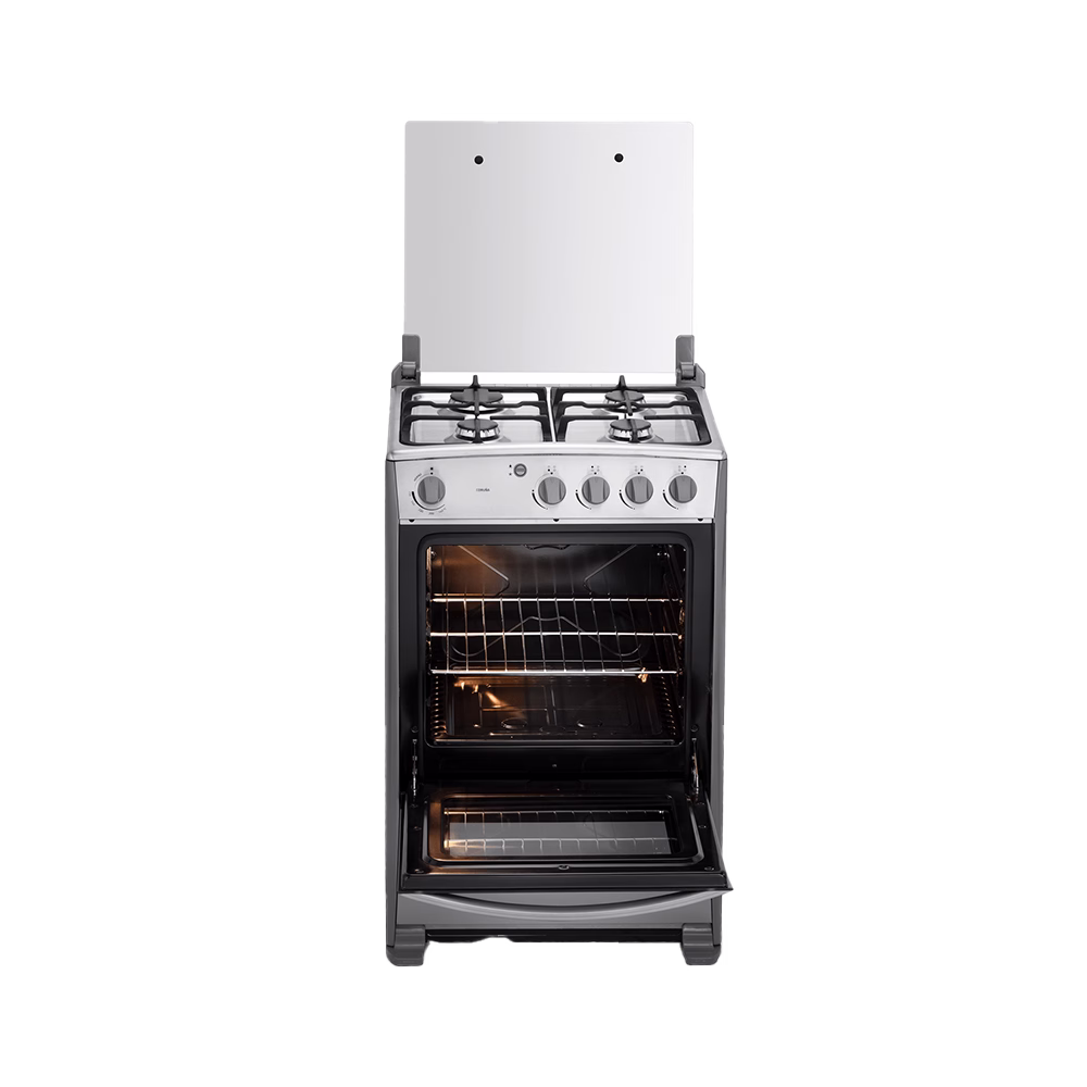 Cocina a gas Coruña Quarzo 24" 4 quemadores Indurama en diagonal con horno encendido adquiérelo en granhogar