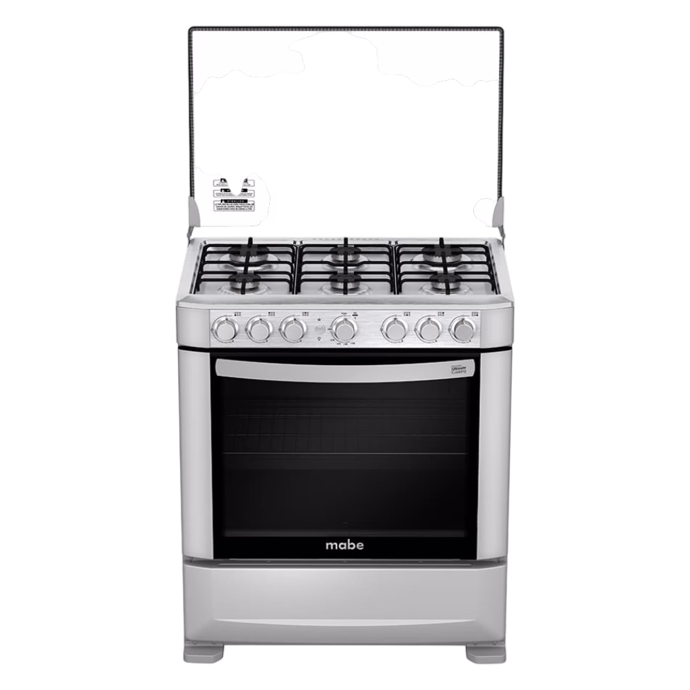 Cocina a gas EM7610SG0 inox 6Q Mabe en vista frontal, descúbrelo en granhogar