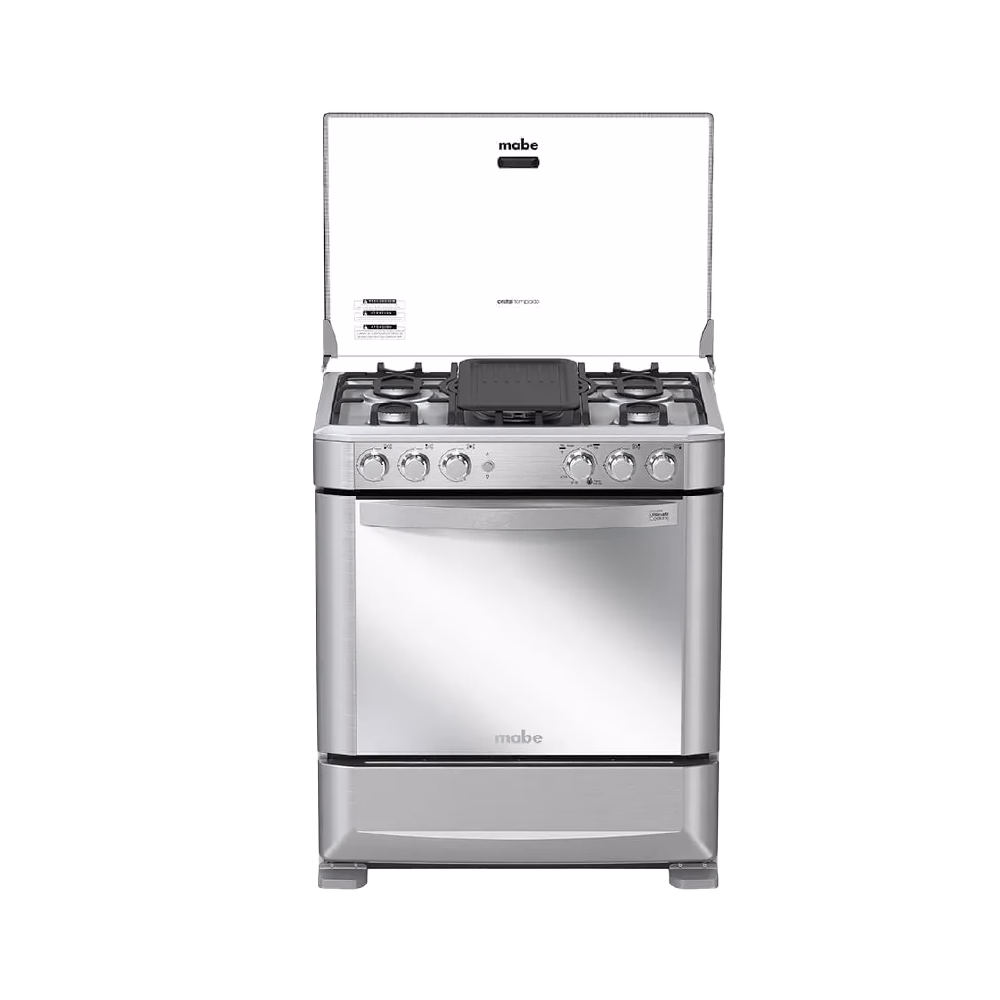 Cocina a gas EM7625FX0 inox 5Q Mabe en vista frontal, descúbrelo en granhogar