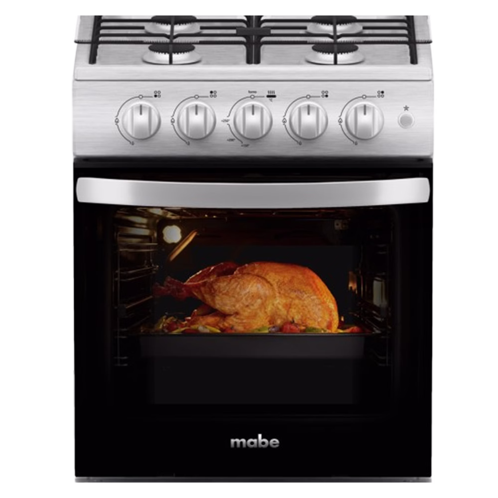 Cocina a gas TX5120EX4 4 quemadores Inox Mabe con pavo horneado cómpralo en granhogar