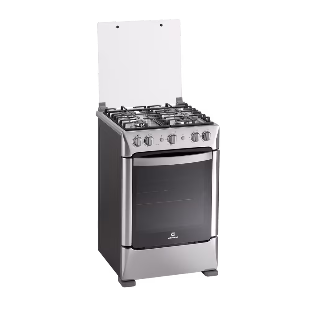Cocina a gas Indurama Milan Zafiro puerta de vidrio negro vista diagonal disponible en granhogar