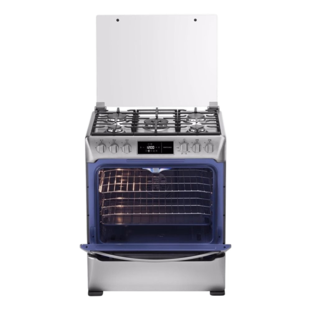 Cocina a gas Indurama Monaco Zafiro de 30" con 5 quemadores, horno amplio y diseño moderno, ideal para preparar tus comidas con potencia y estilo.