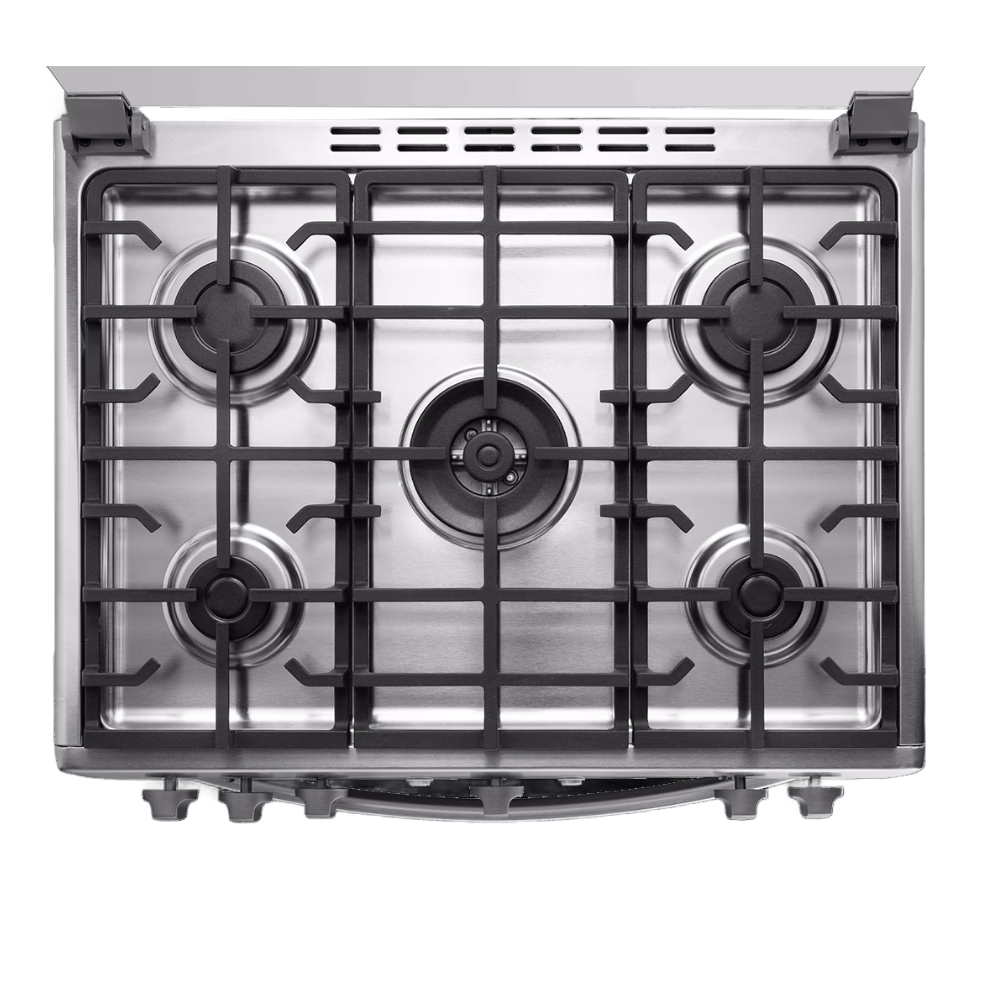 Cocina a gas Indurama Turin Zafiro parrillas de hierro fundido vista superior disponible en granhogar