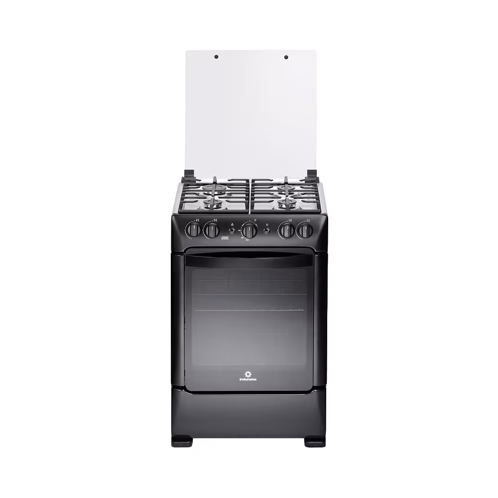 Cocina a gas Indurama Ferrara Zafiro 4Q tapa de vidrio vista frontal. Encuéntrala en granhogar