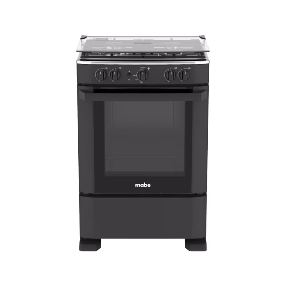 Cocina a Gas 4 Quemadores Negra Mabe EM6025SN0 acabado mate vista frontal Disponible en granhogar