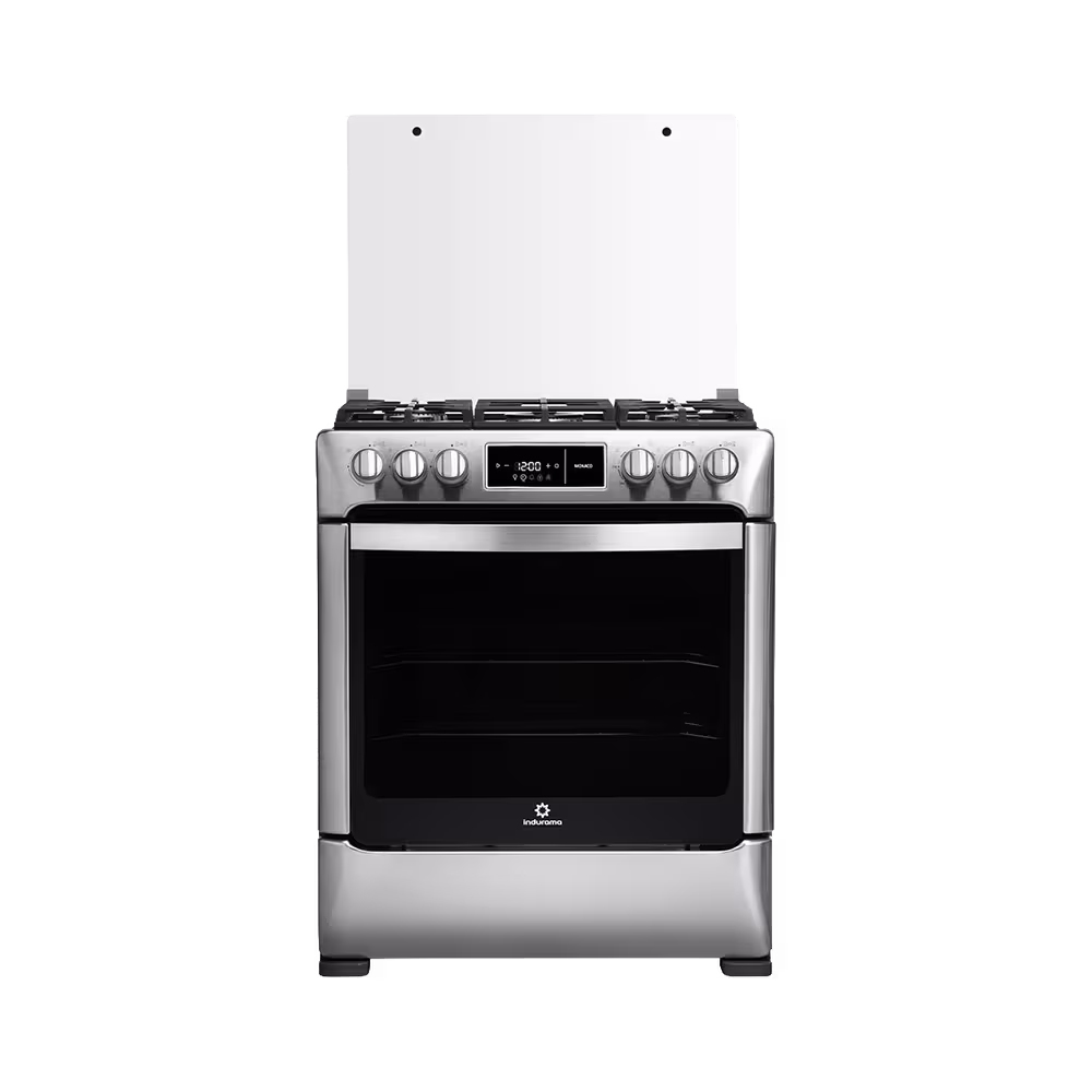 Cocina a gas Indurama Monaco Zafiro horno de doble vidrio templado vista frontal. Disponible en granhogar