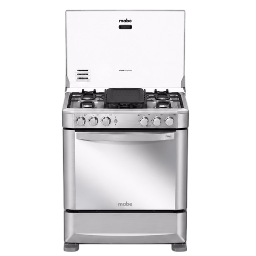 Cocina a gas EM7625FX0 inox 5Q Mabe en vista frontal, descúbrelo en granhogar