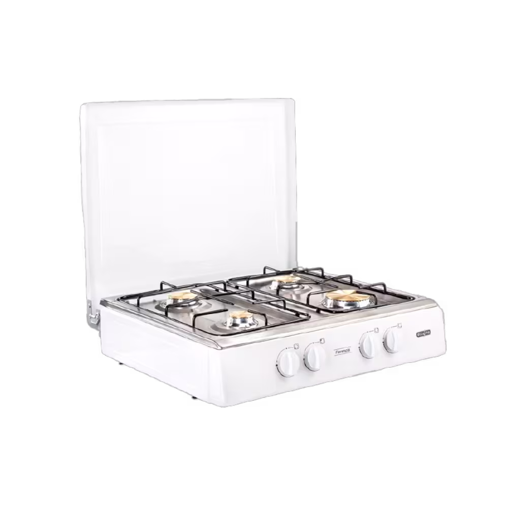 Cocineta de 4 quemadores Ecoline Florencia con tapa de lata abierta encuentra en granhogar
