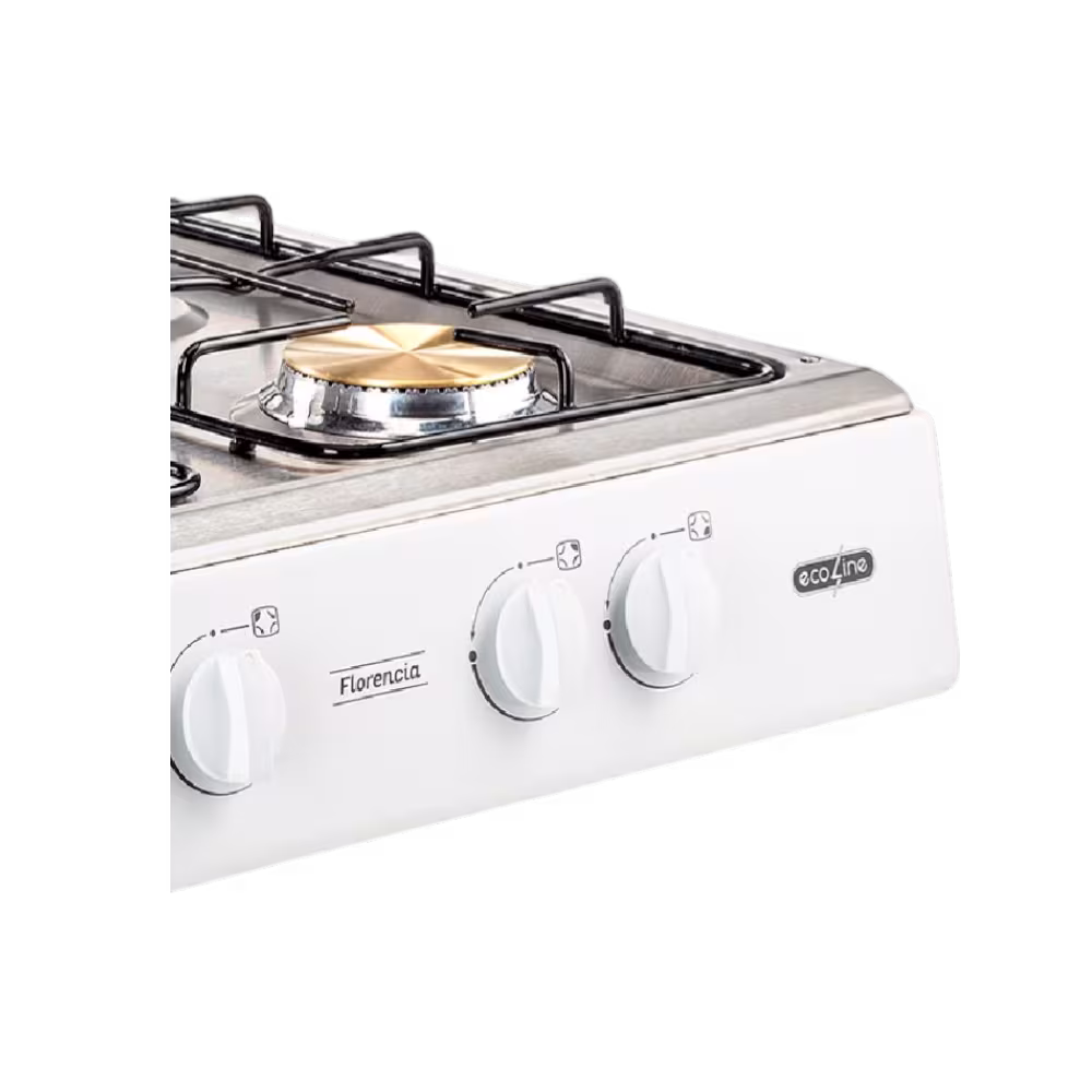 Cocineta Florencia 4Q EC de Ecoline, compacta y durable, con quemadores de bronce y diseño práctico ideal para cocinar con comodidad.