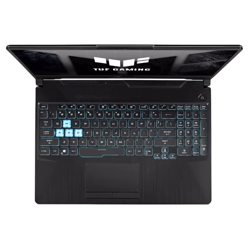 Computador Portátil Ryzen 7 ASUS TUF A15 FA506NCG teclado y touchpad vista cenital Disponible en granhogar