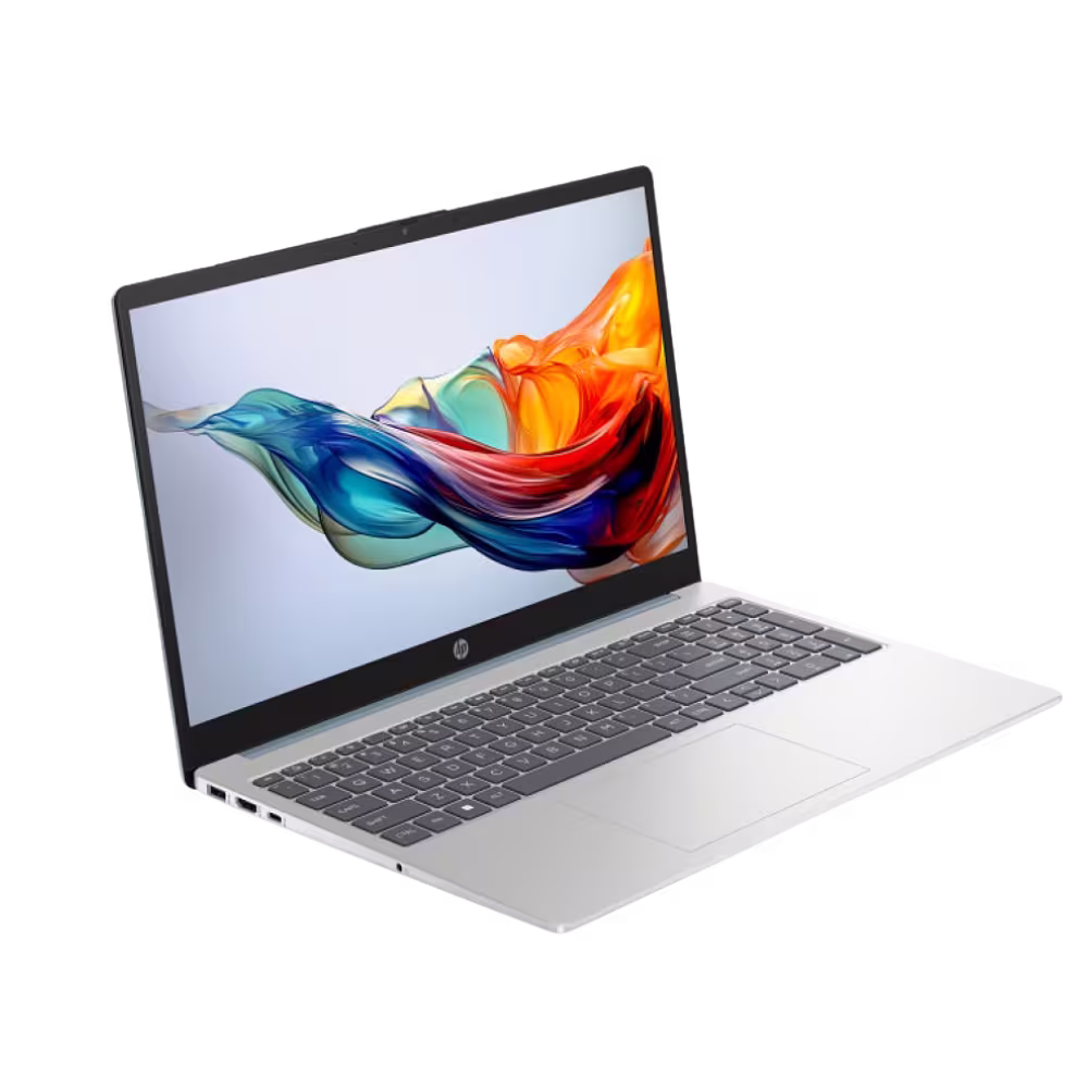 Computador Portátil HP 15-FC0279LA 1TB pantalla y teclado vista tres cuartos, adquiérelo en granhogar