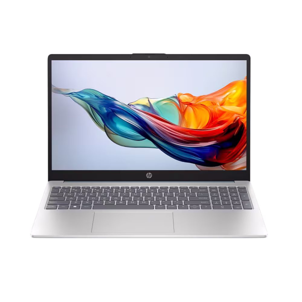 Computador Portátil HP 15-FC0279LA 16GB pantalla y teclado plateado vista frontal, adquiérelo en granhogar