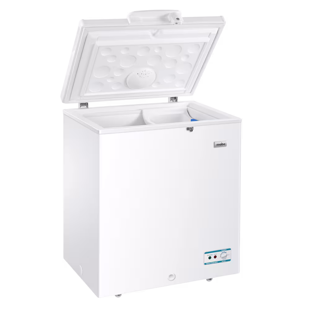 Congelador Mabe ALASKA145BH1 145L puerta abierta vista tres cuartos, compra online en granhogar