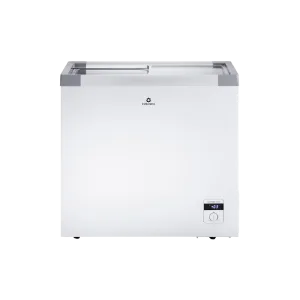 Congelador CI-199 T/V Indurama blanco tapa de vidrio vista frontal descúbrelo en granhogar