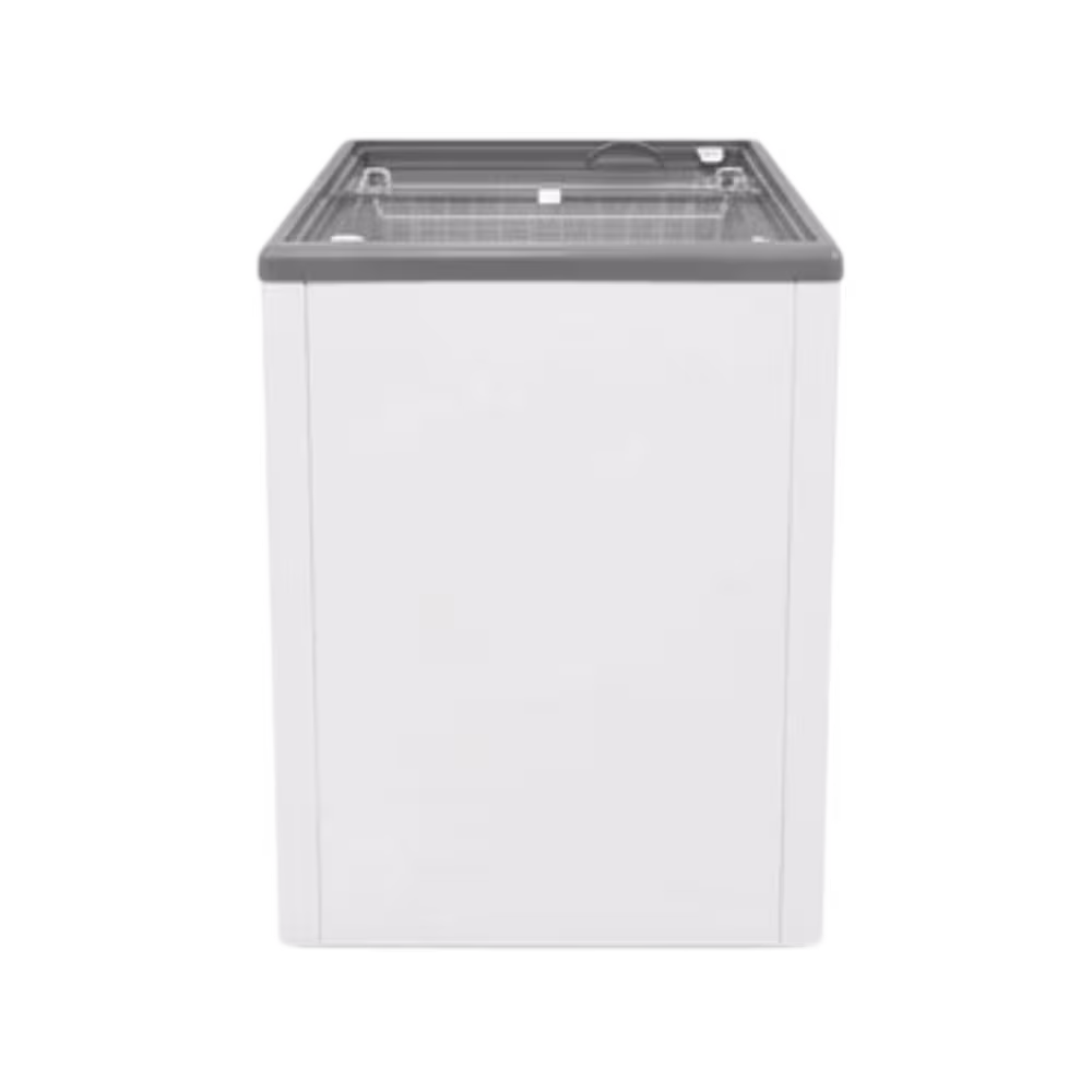 Congelador horizontal SMC SMCCG09HB1 cuerpo compacto y marco gris vista lateral disponible en granhogar