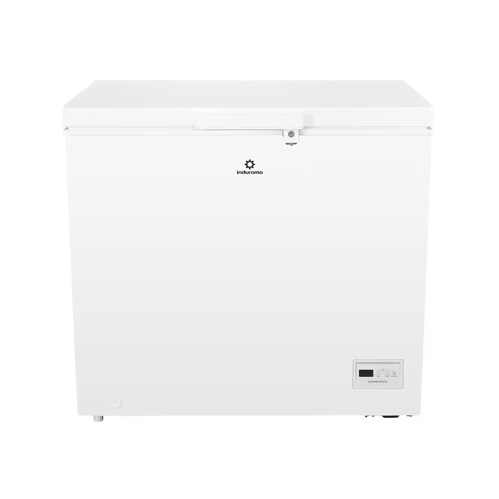 Congelador Indurama CI 199 TM color blanco con panel digital vista frontal. Disponible en granhogar