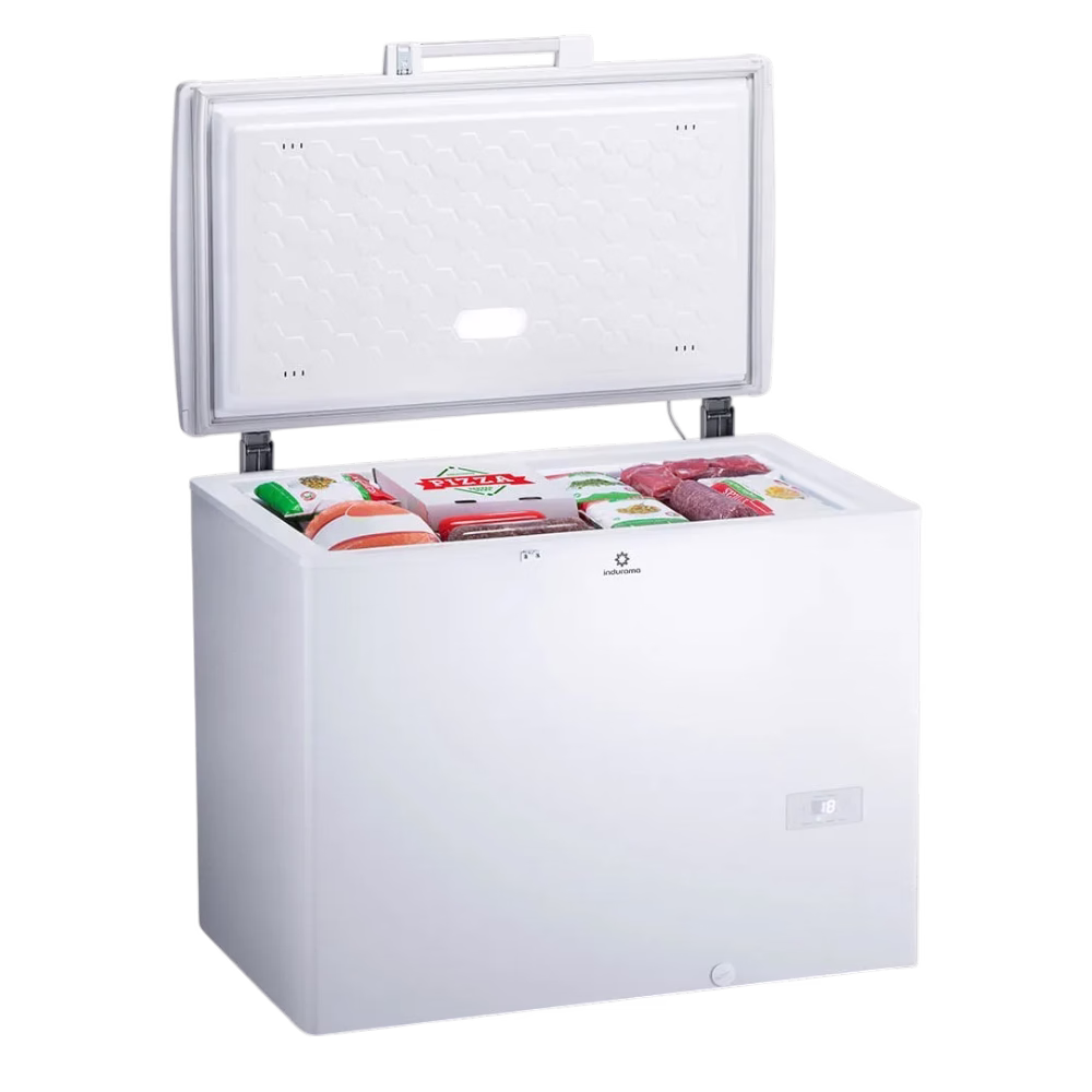 Congelador horizontal CI 300 tapa metálica Indurama en diagonal con tapa abierta encuéntralo en granhogar