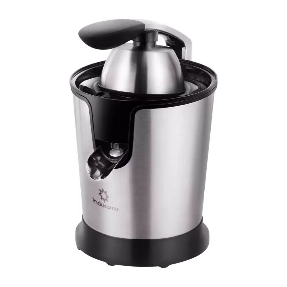 Exprimidor De Cítricos Indurama IEJCR-24 85W cuerpo compacto vista tres cuartos, compra online en granhogar
