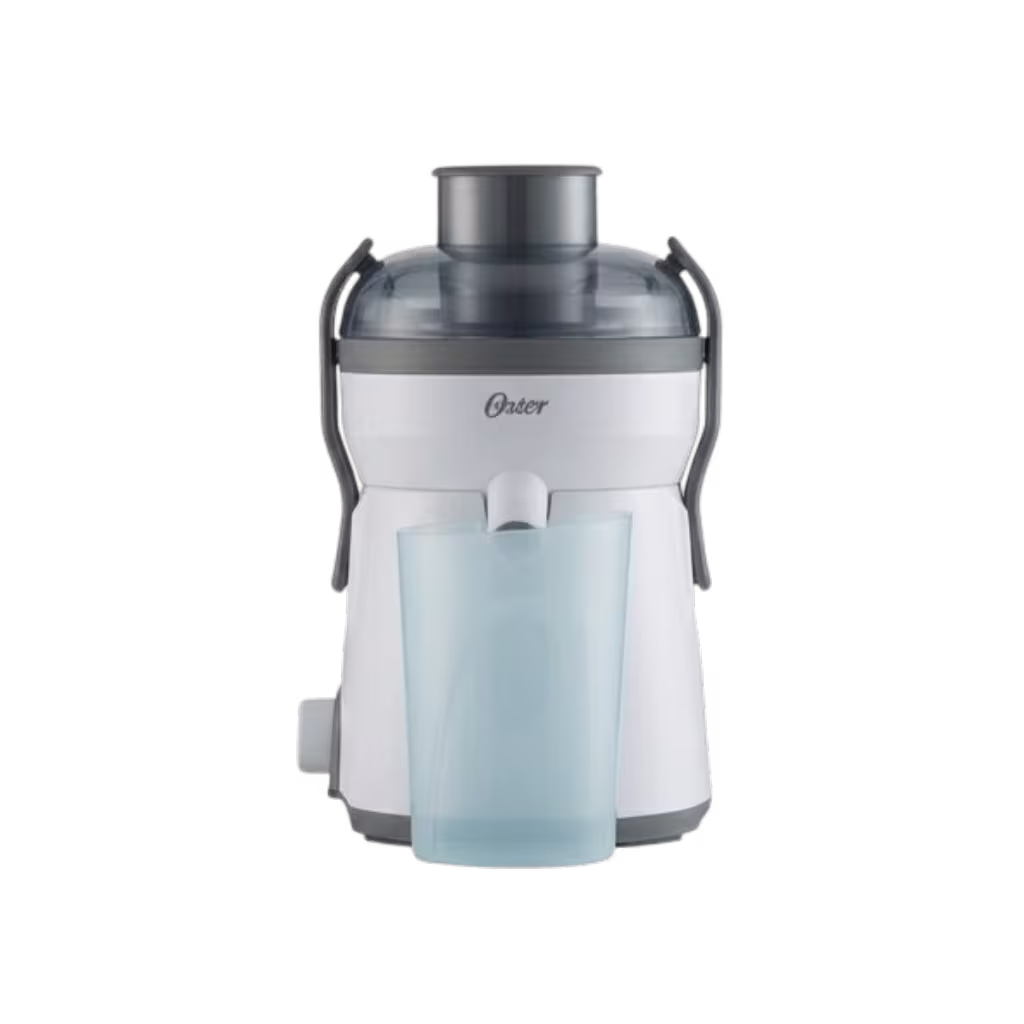 Encuentra el extractor de jugo Oster FPSTJE316W con palancas de cierre, capacidad de 500 ml, filtro de acero y al mejor precio solo en Gran Hogar