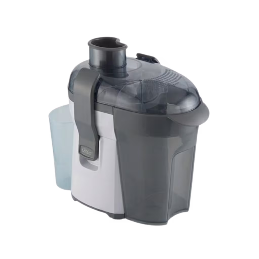 Encuentra el extractor de jugo Oster FPSTJE316W con palancas de cierre, capacidad de 500 ml, filtro de acero y al mejor precio solo en Gran Hogar