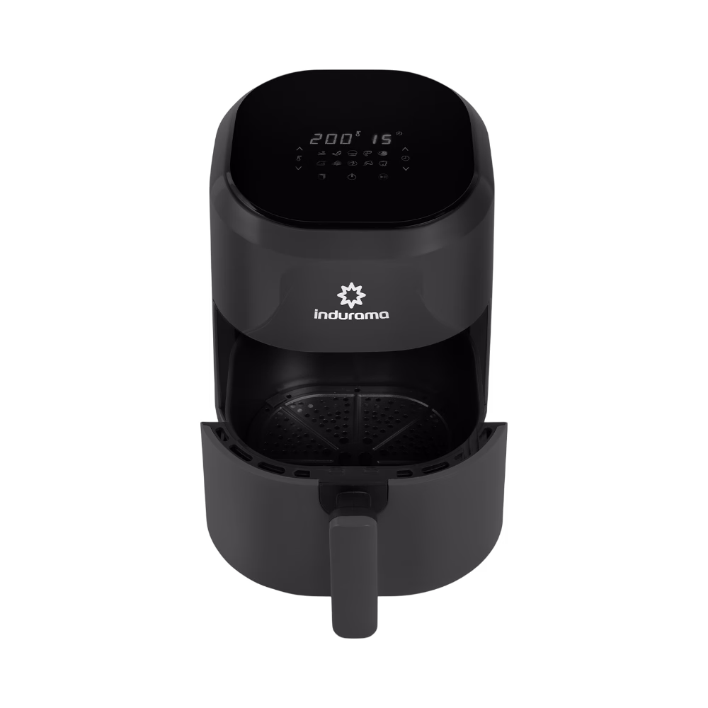 Freidora de aire IAFVER25 4.5 L 1350W Indurama vista frontal con cajón semiabierto adquiérelo en granhogar