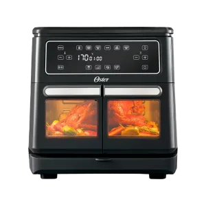 Freidora de aire digital Oster CKSTAF11MCDDF-013 con panel encendido vista frontal. Disponible en granhogar