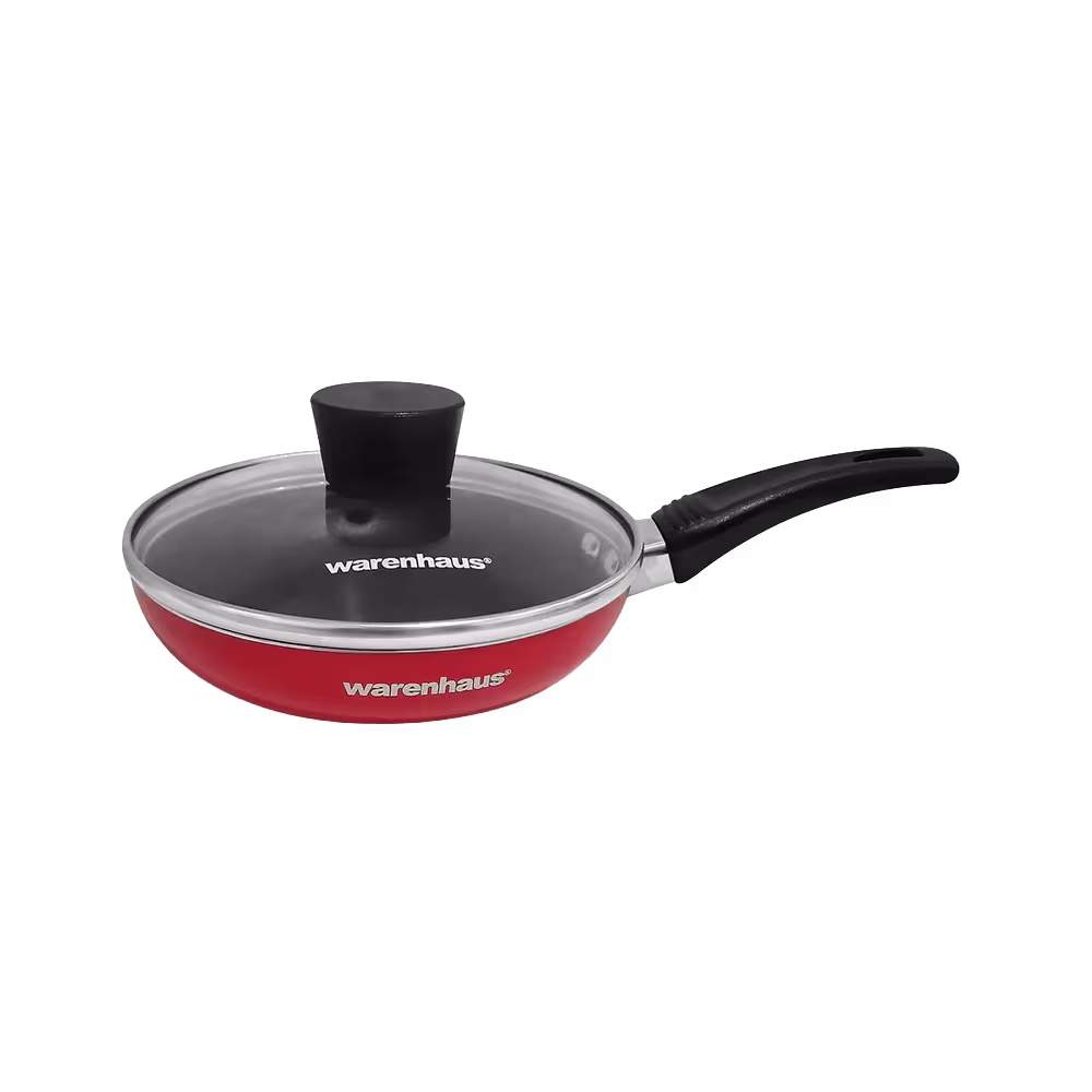 Freidora de huevos Warenhaus 14 cm antiadherente roja vista diagonal. Encuéntrala en granhogar online