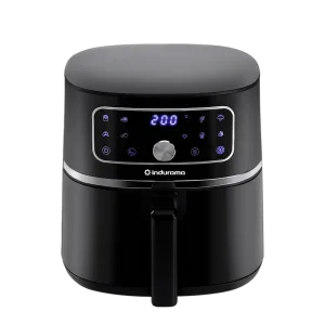 Freidora de aire Indurama negra con panel digital táctil y canasta frontal disponible en granhogar