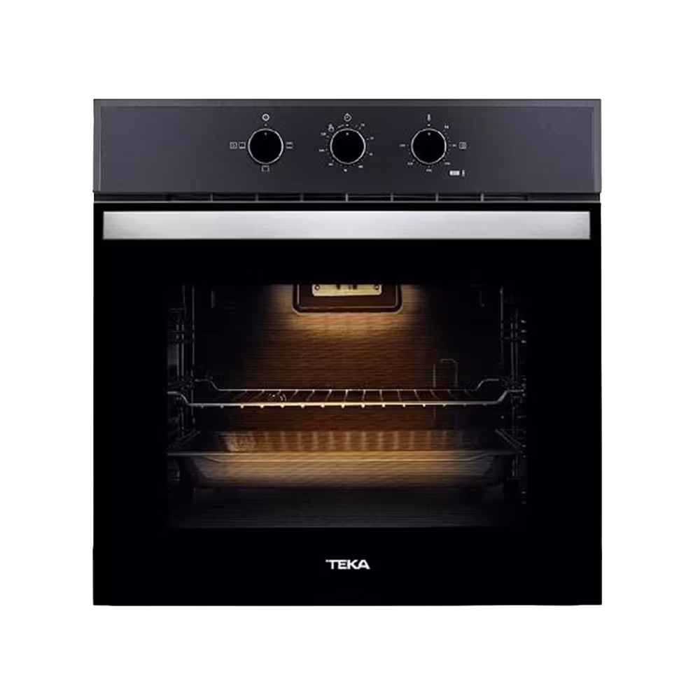 Horno empotrable Teka HBB 510 BK luz halógena interior y bandejas vista frontal. Disponible en granhogar