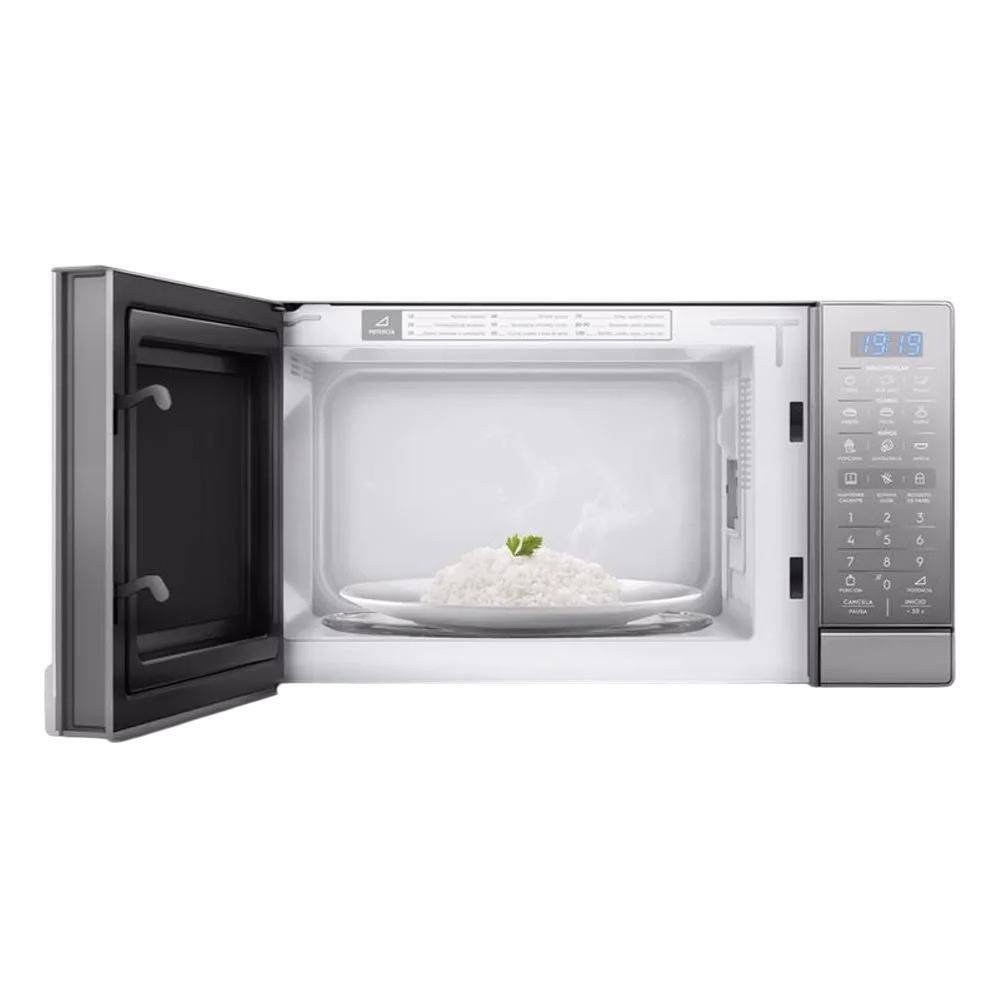Horno microondas EMDO25S3GSEUG 25L Croma Electrolux con puerta abierta descúbrelo en granhogar