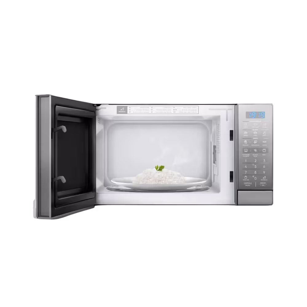 Microondas Electrolux EMDO30G3GSEUG cavidad interior abierta con plato vista frontal. Solo en granhogar
