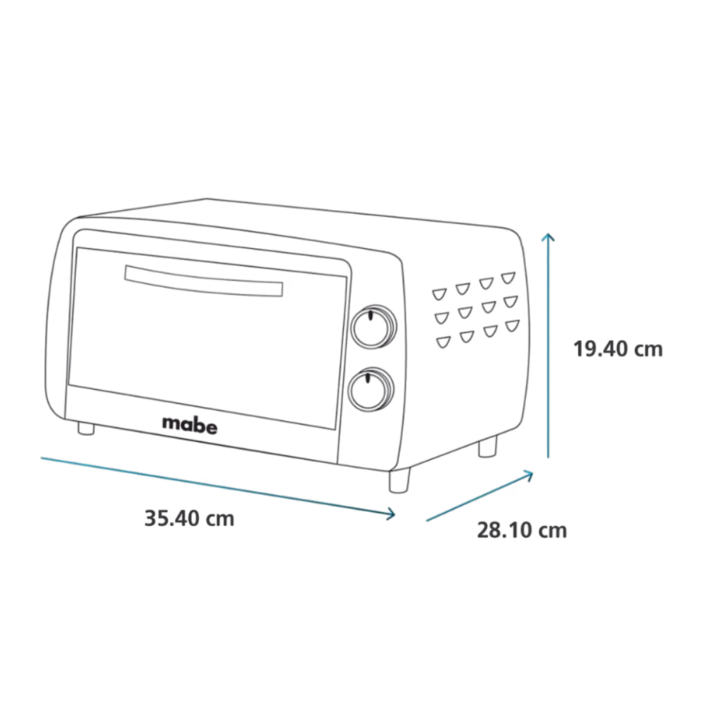 Horno Tostador Mabe HTM10LN 230°C acabado negro vista tres cuartos superior, adquiérelo en granhogar