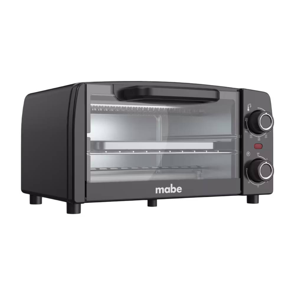 Horno Tostador Mabe HTM10LN 10L estructura negra vista tres cuartos izquierda, adquiérelo en granhogar
