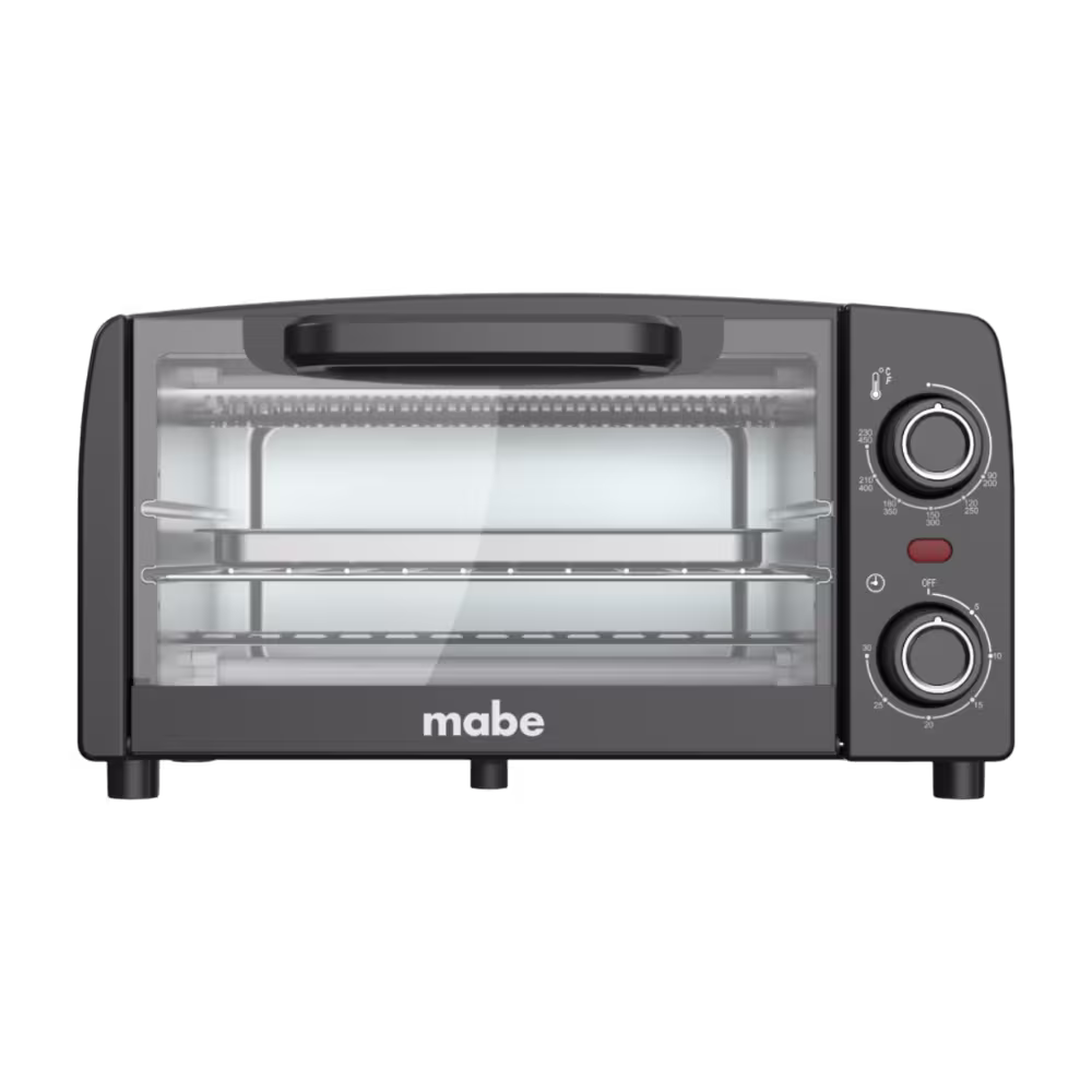 Horno Tostador Mabe HTM10LN 230°C perillas de control vista frontal, adquiérelo en granhogar