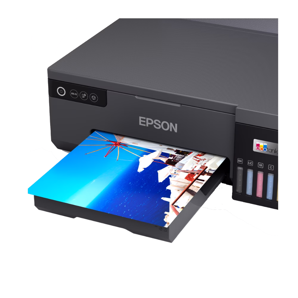 Impresora Fotográfica Epson EcoTank L8050 Wi-Fi impresión terminada vista diagonal Compra online en granhogar