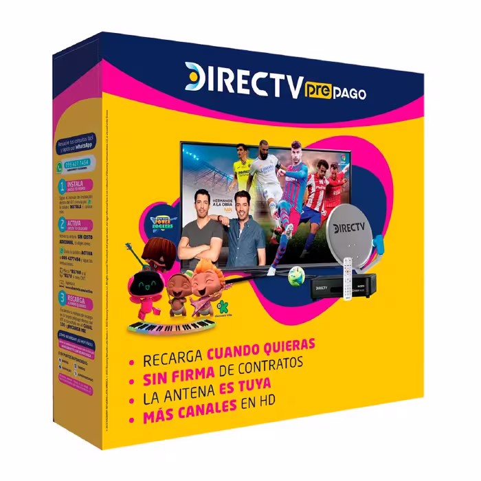 Siente al máximo con el Kit Antena DirecTV Prepago HD: instalación rápida, señal nítida y diversión en cada canal, ideal para compartir.