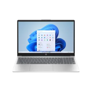 Laptop 15.6 pulgadas 15-FC0250LA Ryzen 5 HP plateada abierta con pantalla activa adquiérelo en granhogar