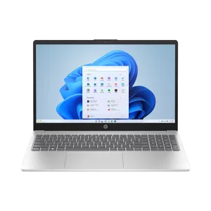 Laptop HP 15-FD0331LA pantalla abierta y teclado numérico vista frontal. Disponible en granhogar