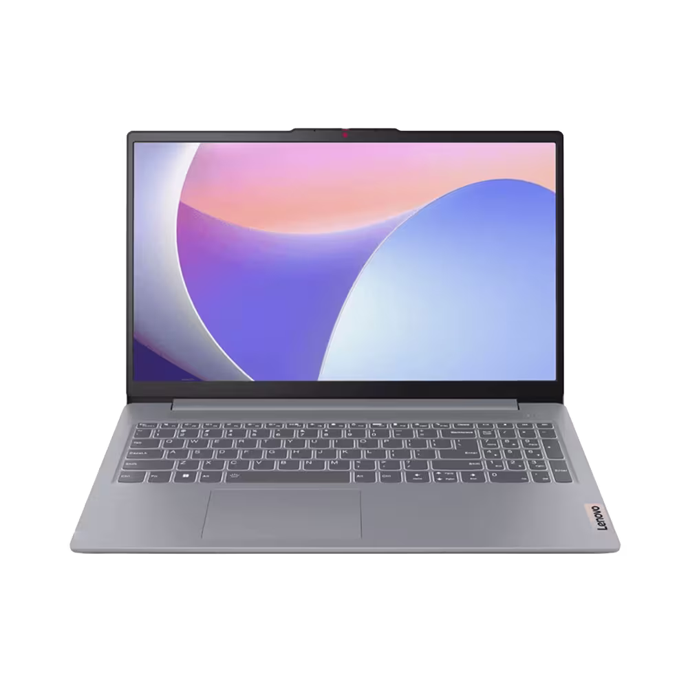 Laptop Lenovo 15IAN8 Core i3 pantalla encendida y teclado completo vista frontal. Encuéntrala en granhogar