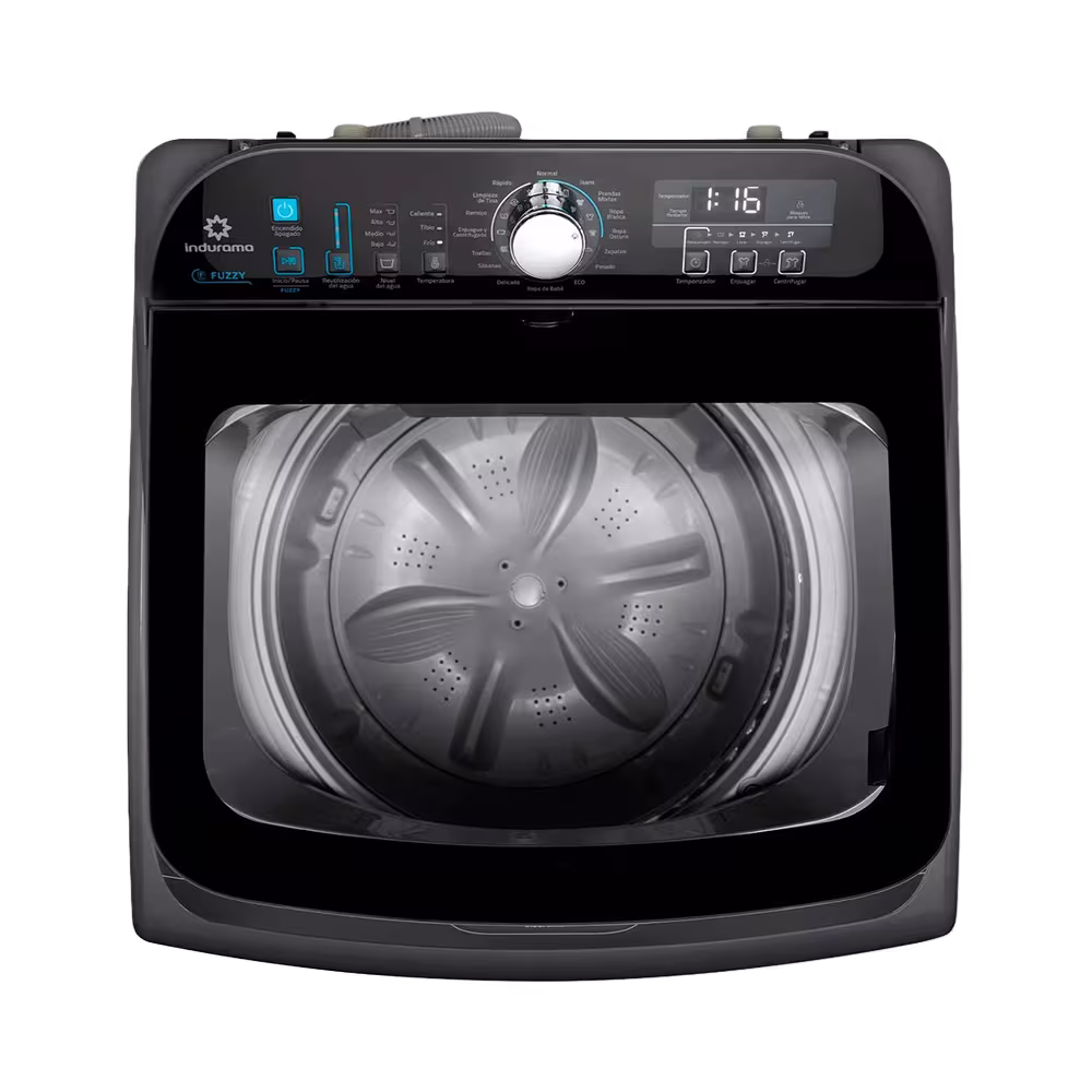 Lavadora automática Indurama LRI-17DGR tambor de acero inoxidable vista superior disponible en granhogar