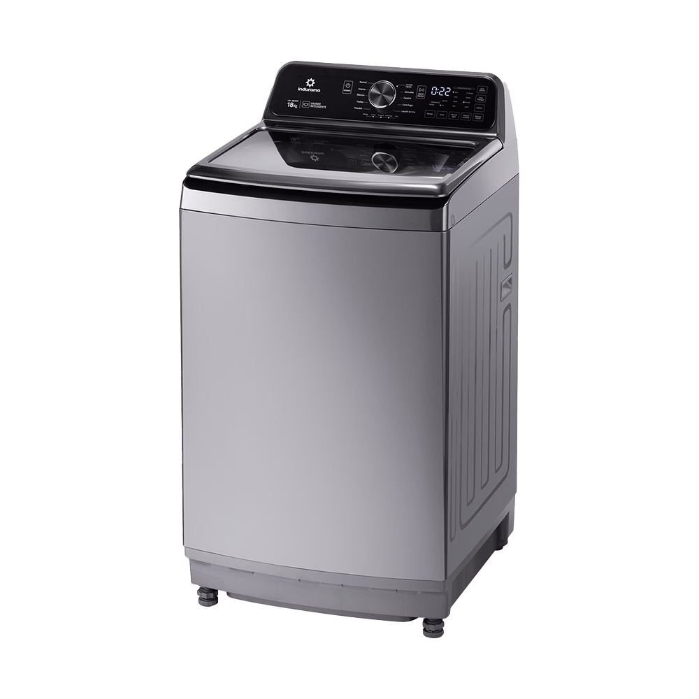 Lavadora automática LRI-18CRPP 18kg Indurama croma en diagonal izquierda encuéntralo en granhogar