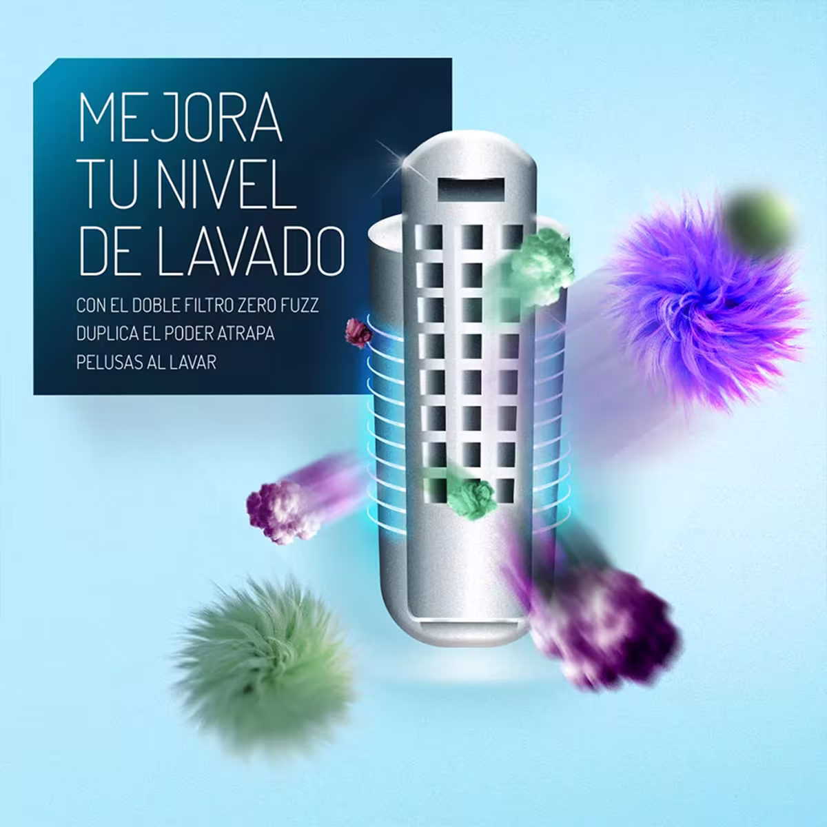 Lavadora Mabe LME7120WDGAB0 infografia de filtro atrapapelusa zero fuzz vista detalle. Solo en granhogar