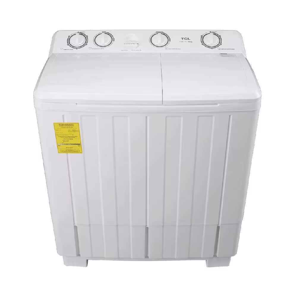Lavadora doble tina TCL TTW-15 panel de control con perillas superiores vista picada disponible en granhogar