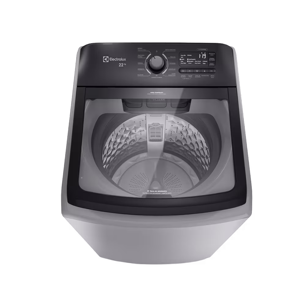 Lavadora Electrolux LS22D 22KG, panel de control y tapa superior, vista cenital. Encuéntrala en granhogar