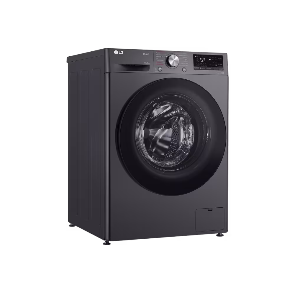 Lavasecadora LG WD13MVC4S6 13kg puerta de vidrio templado vista tres cuartos, disponible en granhogar