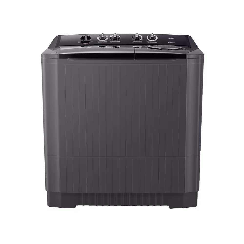Lavadora doble tina LG WP15MAR de 15 kg carga superior color gris vista frontal disponible en granhogar