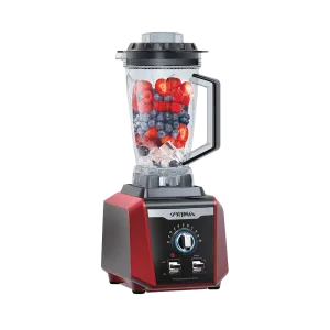 Licuadora industrial Prima KT BR5330 2500W roja vista diagonal. Encuéntrala en granhogar