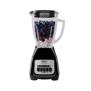 Licuadora Oster BLSTKAG-BPB-013 de 1.5 litros 550W vaso de vidrio vista frontal. Disponible en granhogar