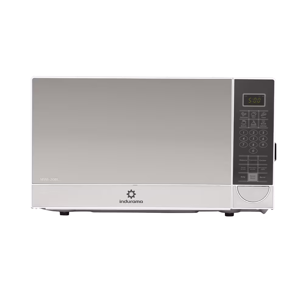 Horno microondas Indurama MWI-20BL de 20 litros acabado silver vista frontal. Encuéntralo en granhogar