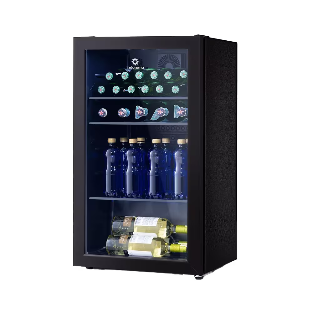 Mini vitrina Indurama VFV-120 para latas y vinos vista diagonal. Cómprala en granhogar
